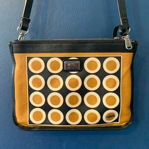 Brighton Vera Mod Coated Canvas & Black Leather Crossbody Bag Shoulder P…